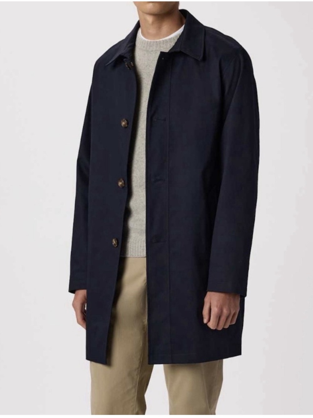Quince Mens Comfort Stretch Trench Coat Navy Medium - Picture 2 of 8
